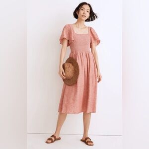 Linen-Blend Lucie Smocked Midi Dress pink